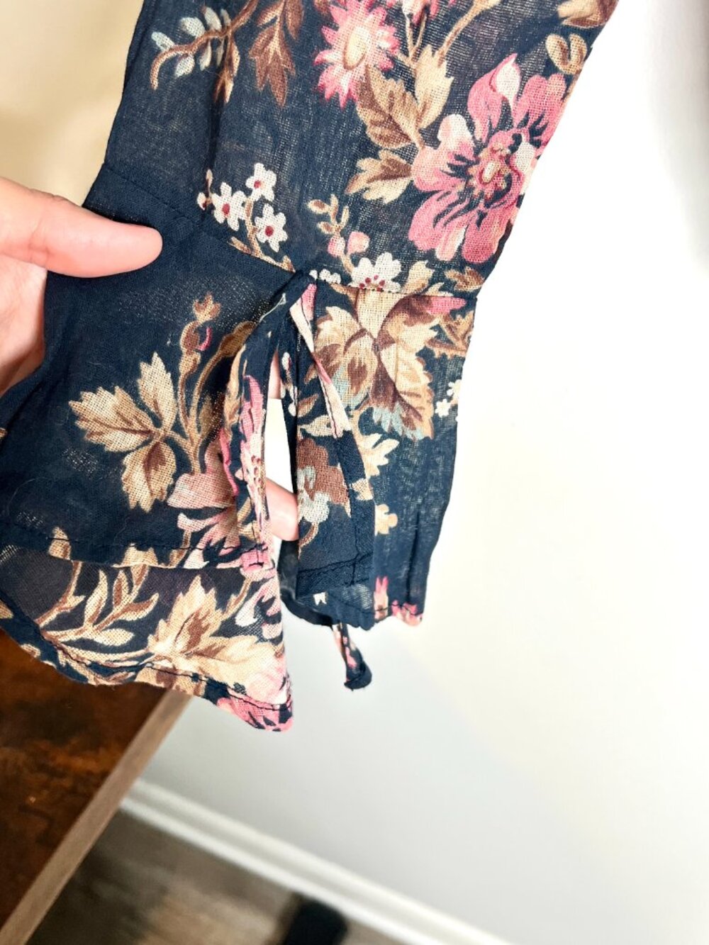 Denim & Supply Ralph Lauren Tie-Neck Button-Up Vintage Florals Flare Sleeve Sz L - Picture 3 of 5